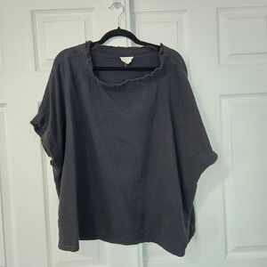 Before You Black Cotton Gauze Frayed Edge Dolman Sleeve Boxy Top Blouse Medium